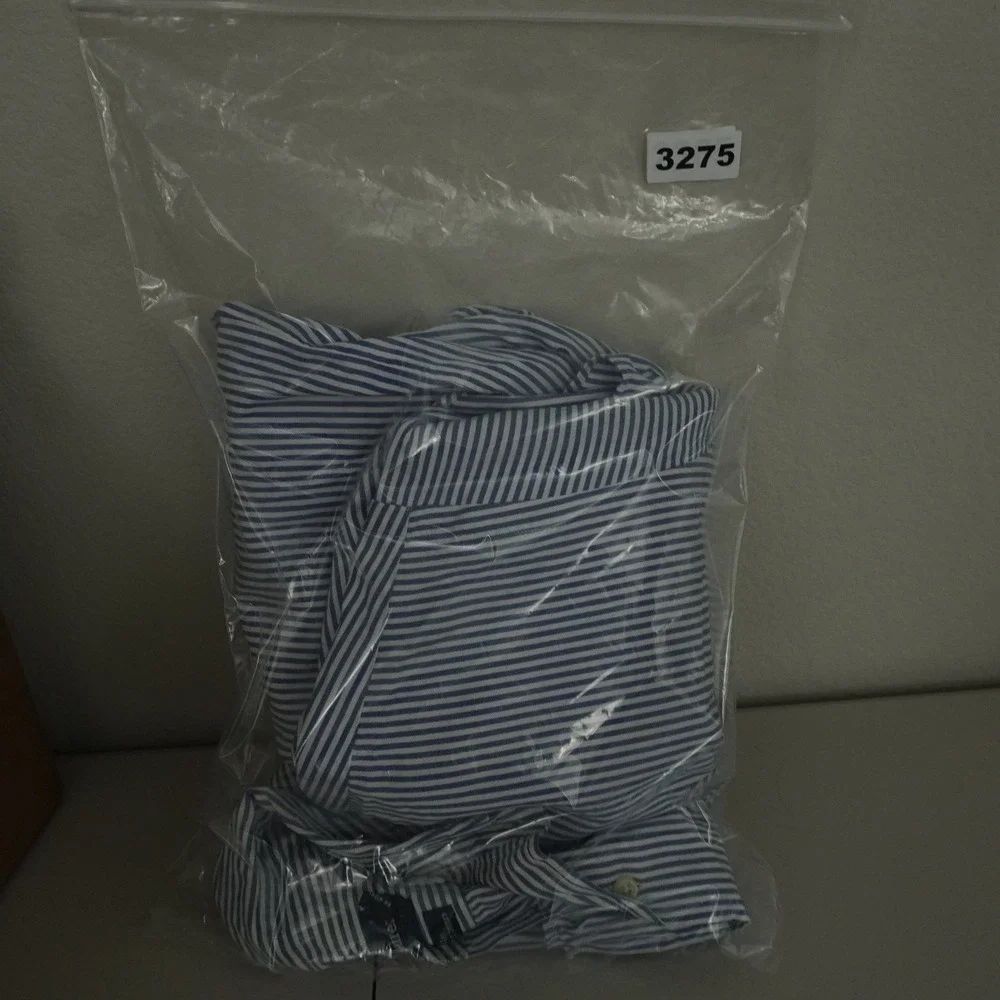 VTG Ralph Lauren Yarmouth Button Down 17-35 Blue White Striped Flesh Pony Shirt